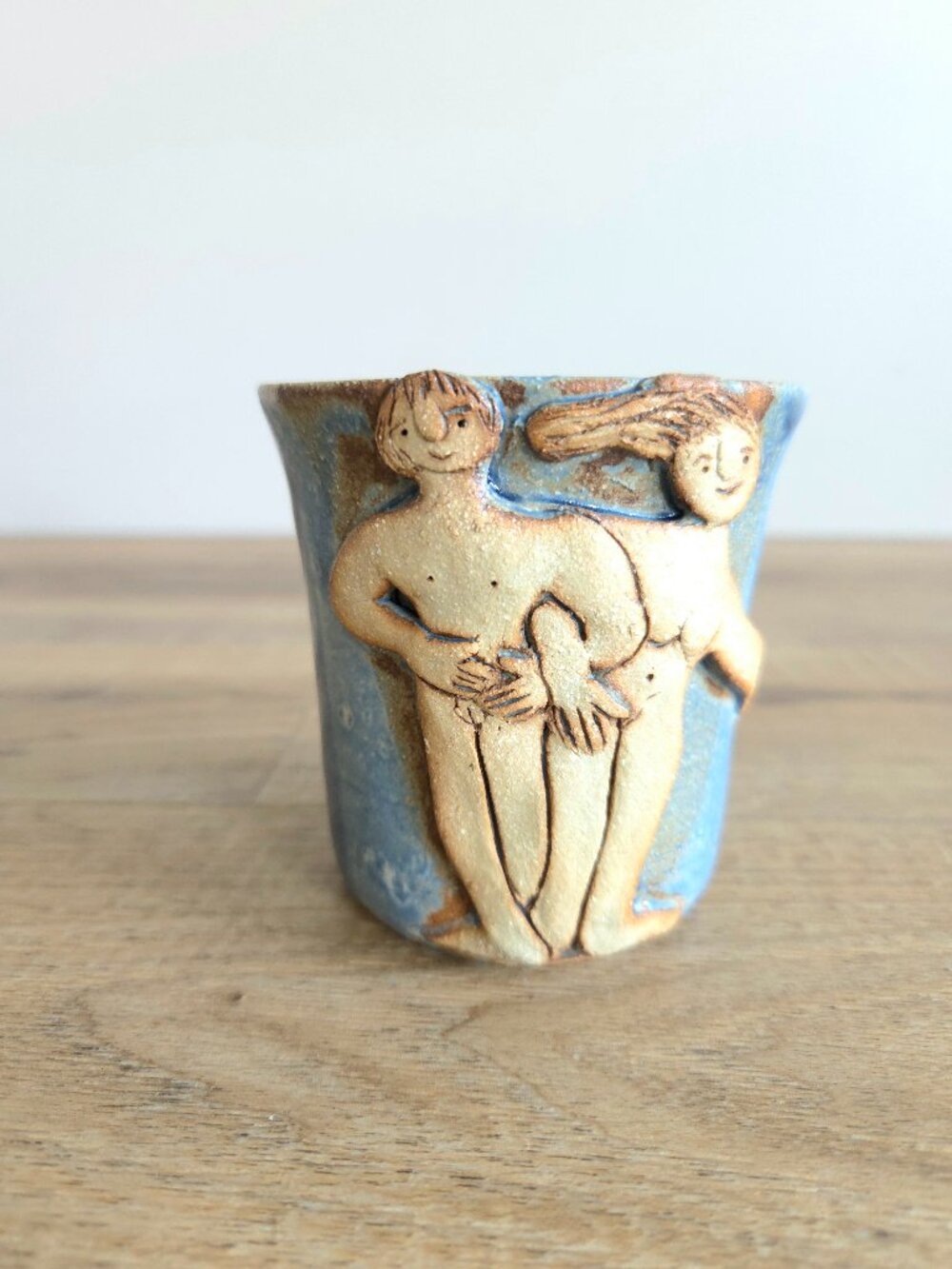 Handmade Ceramic Cup Signed by Artist Pottery Adam and Eve